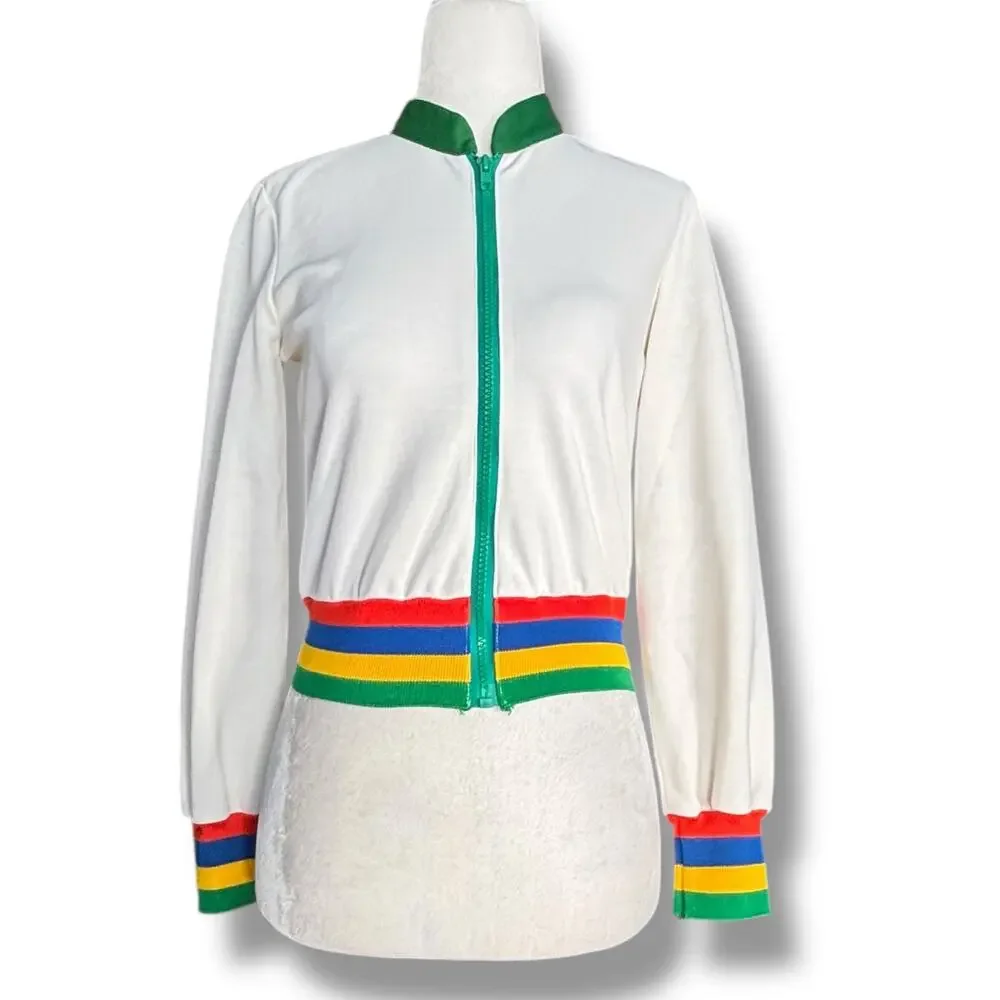 Vintage Rainbow Stripe Track Jacket Retro 70s Athletic Zip Up XS Pride Sporty - Picture 9 of 9